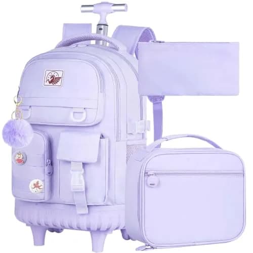 WZLVO Rolling Backpack with Wheels for Girls and Women, 19" High, Purple | Durable, Water-Resistant School Bag thumbnail 1