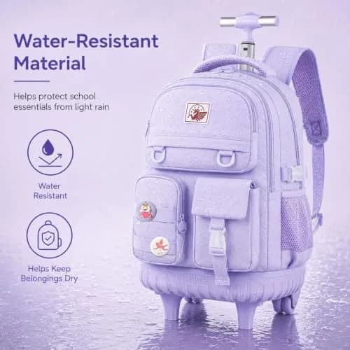 WZLVO Rolling Backpack with Wheels for Girls and Women, 19" High, Purple | Durable, Water-Resistant School Bag thumbnail 3