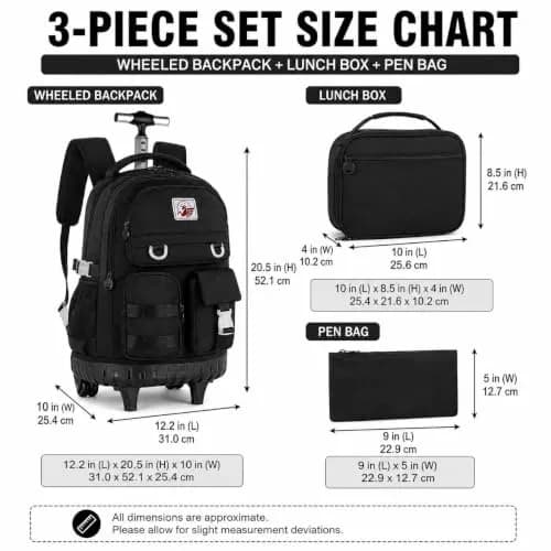 WZLVO 3PCS Rolling Backpack for Girls & Women | Durable Water-Resistant School & Travel Bag (19" High) thumbnail 4