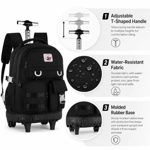 WZLVO 3PCS Rolling Backpack for Girls & Women | Durable Water-Resistant School & Travel Bag (19" High) thumbnail 5
