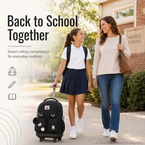 WZLVO 3PCS Rolling Backpack for Girls & Women | Durable Water-Resistant School & Travel Bag (19" High) thumbnail 6