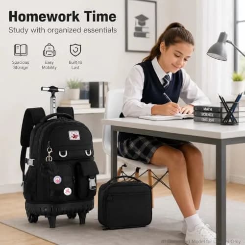 WZLVO 3PCS Rolling Backpack for Girls & Women | Durable Water-Resistant School & Travel Bag (19" High) thumbnail 8