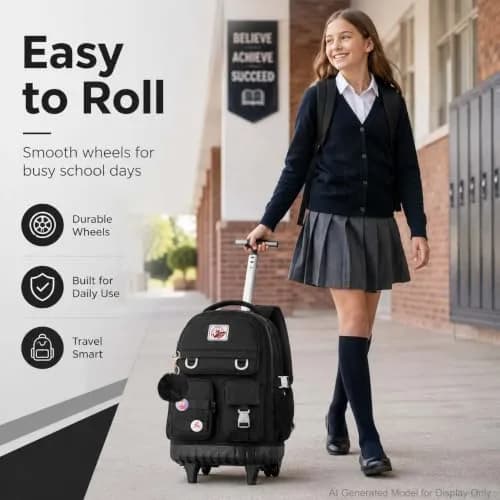 WZLVO 3PCS Rolling Backpack for Girls & Women | Durable Water-Resistant School & Travel Bag (19" High) thumbnail 2