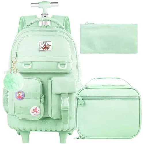 WZLVO Green Backpack with Wheels | Durable School & Travel Bag for Girls & Women thumbnail 1