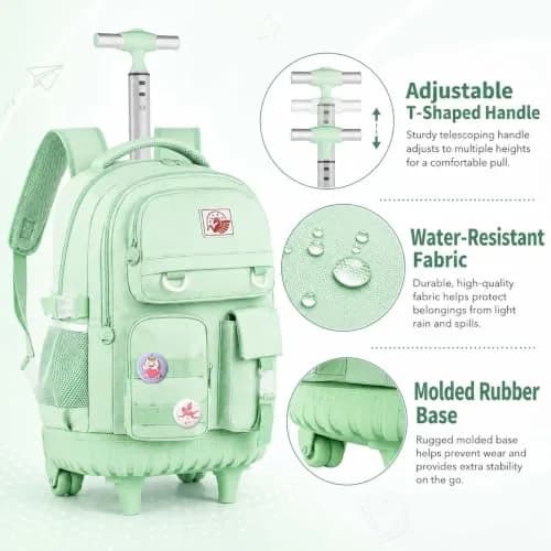 WZLVO Green Backpack with Wheels | Durable School & Travel Bag for Girls & Women thumbnail 5