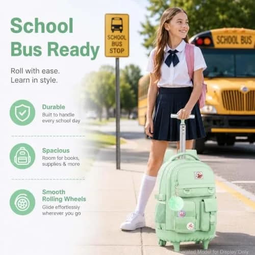 WZLVO Green Backpack with Wheels | Durable School & Travel Bag for Girls & Women thumbnail 2
