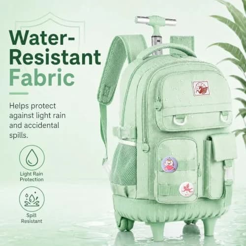 WZLVO Green Backpack with Wheels | Durable School & Travel Bag for Girls & Women thumbnail 3