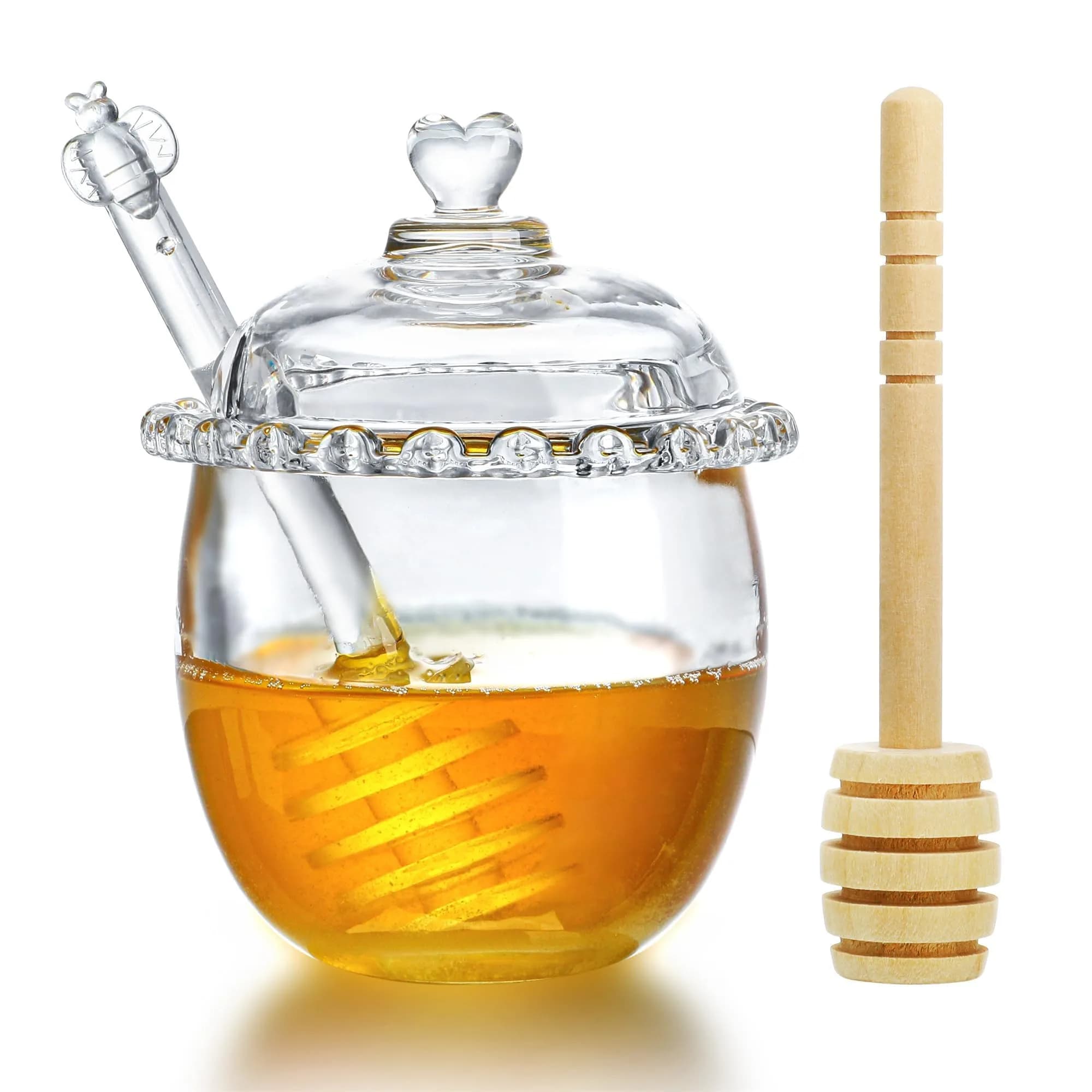 KANPURA 6oz Glass Honey Pot with 2 Dippers | No Drip Honey Dispenser for Kitchen & Gift