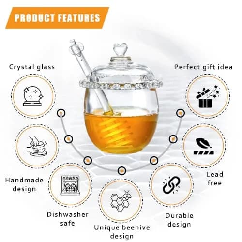 KANPURA 6oz Glass Honey Pot with 2 Dippers | No Drip Honey Dispenser for Kitchen & Gift thumbnail 6