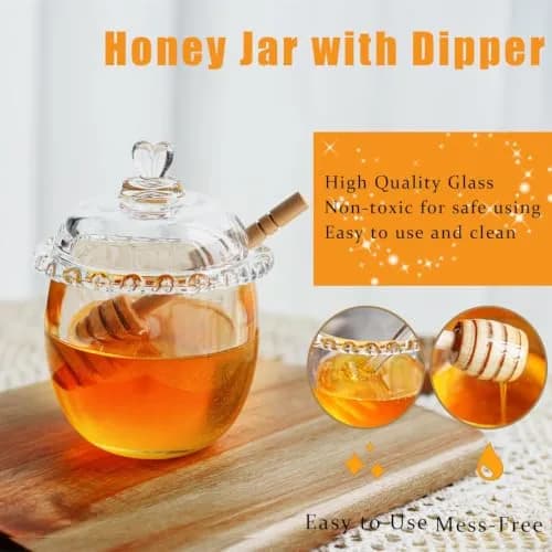 KANPURA 6oz Glass Honey Pot with 2 Dippers | No Drip Honey Dispenser for Kitchen & Gift thumbnail 2