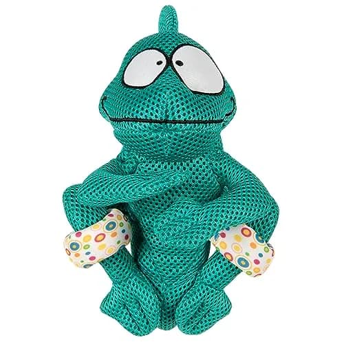 goDog Double Chew Guard Mesh Amphibianz Chameleon Squeaky Dog Toy - Teal, Large thumbnail 1