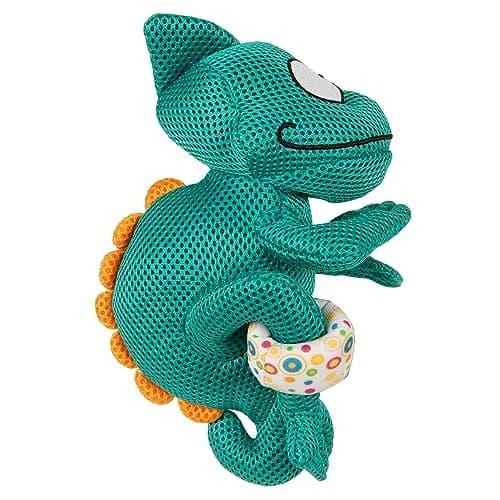 goDog Double Chew Guard Mesh Amphibianz Chameleon Squeaky Dog Toy - Teal, Large thumbnail 4