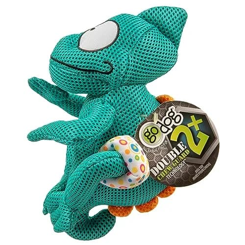 goDog Double Chew Guard Mesh Amphibianz Chameleon Squeaky Dog Toy - Teal, Large thumbnail 6