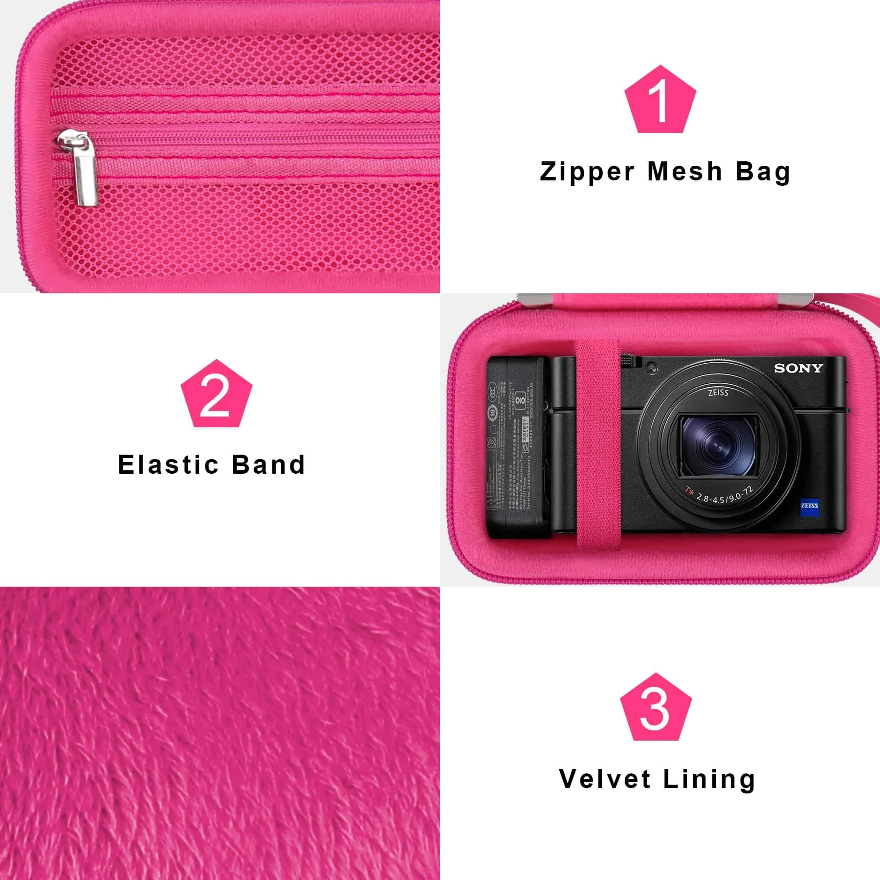 Canboc Rosered Camera Case for Sony RX100 VII/VI/V/IV/III Compact Digital Camera | 13.7cm x 8.1cm x 7cm (5.4" x 3.2" x 2.75") - view 6