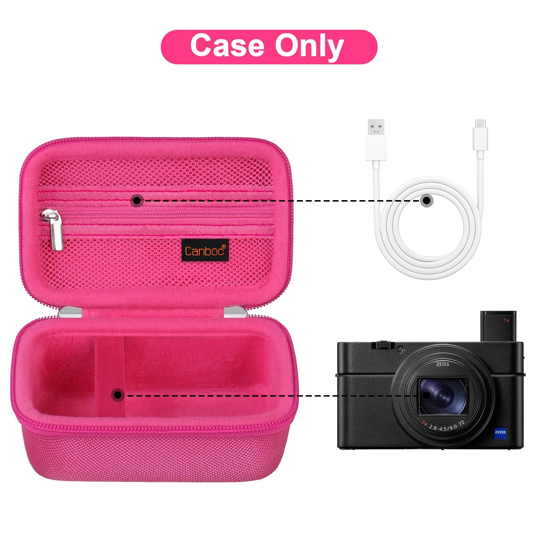 Canboc Rosered Camera Case for Sony RX100 VII/VI/V/IV/III Compact Digital Camera | 13.7cm x 8.1cm x 7cm (5.4" x 3.2" x 2.75") - view 2