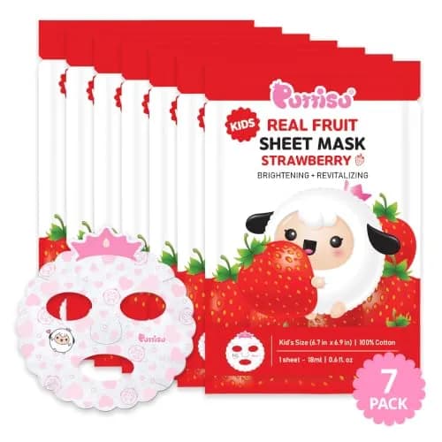 Puttisu Real Fruit Facial Sheet Masks for Kids, Strawberry, 7 Count | Moisturize & Hydrate Skin thumbnail 1