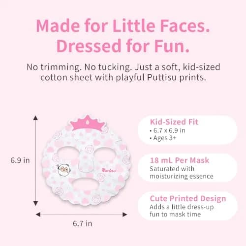 Puttisu Real Fruit Facial Sheet Masks for Kids, Strawberry, 7 Count | Moisturize & Hydrate Skin thumbnail 5