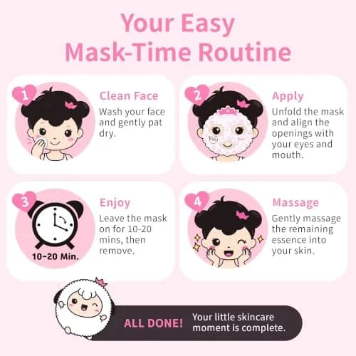 Puttisu Real Fruit Facial Sheet Masks for Kids, Strawberry, 7 Count | Moisturize & Hydrate Skin thumbnail 7