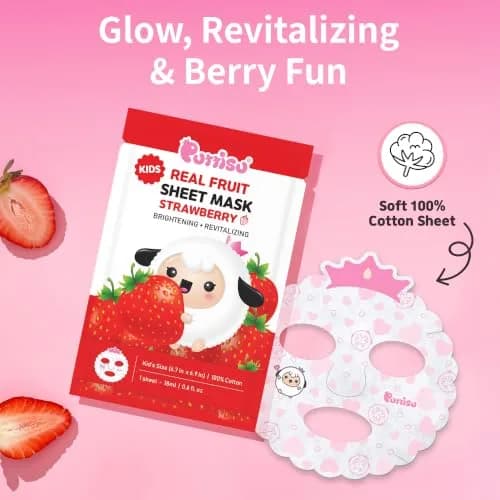 Puttisu Real Fruit Facial Sheet Masks for Kids, Strawberry, 7 Count | Moisturize & Hydrate Skin thumbnail 4