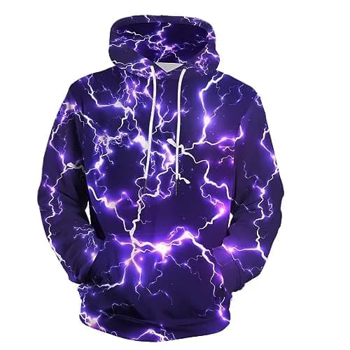 KAFFUL Unisex Adults Cool Purple Lightning Hoodie | Neon Purple & White Pullover with Pockets thumbnail 1
