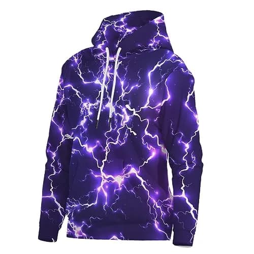 KAFFUL Unisex Adults Cool Purple Lightning Hoodie | Neon Purple & White Pullover with Pockets thumbnail 4