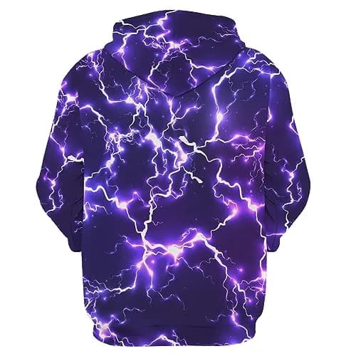 KAFFUL Unisex Adults Cool Purple Lightning Hoodie | Neon Purple & White Pullover with Pockets thumbnail 3