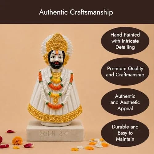 Servdharm Khatu Shyam Statue Resin 14.9cm (5.9") | Authentic Indian Idol for Home Decor, Puja, and Gifting thumbnail 4
