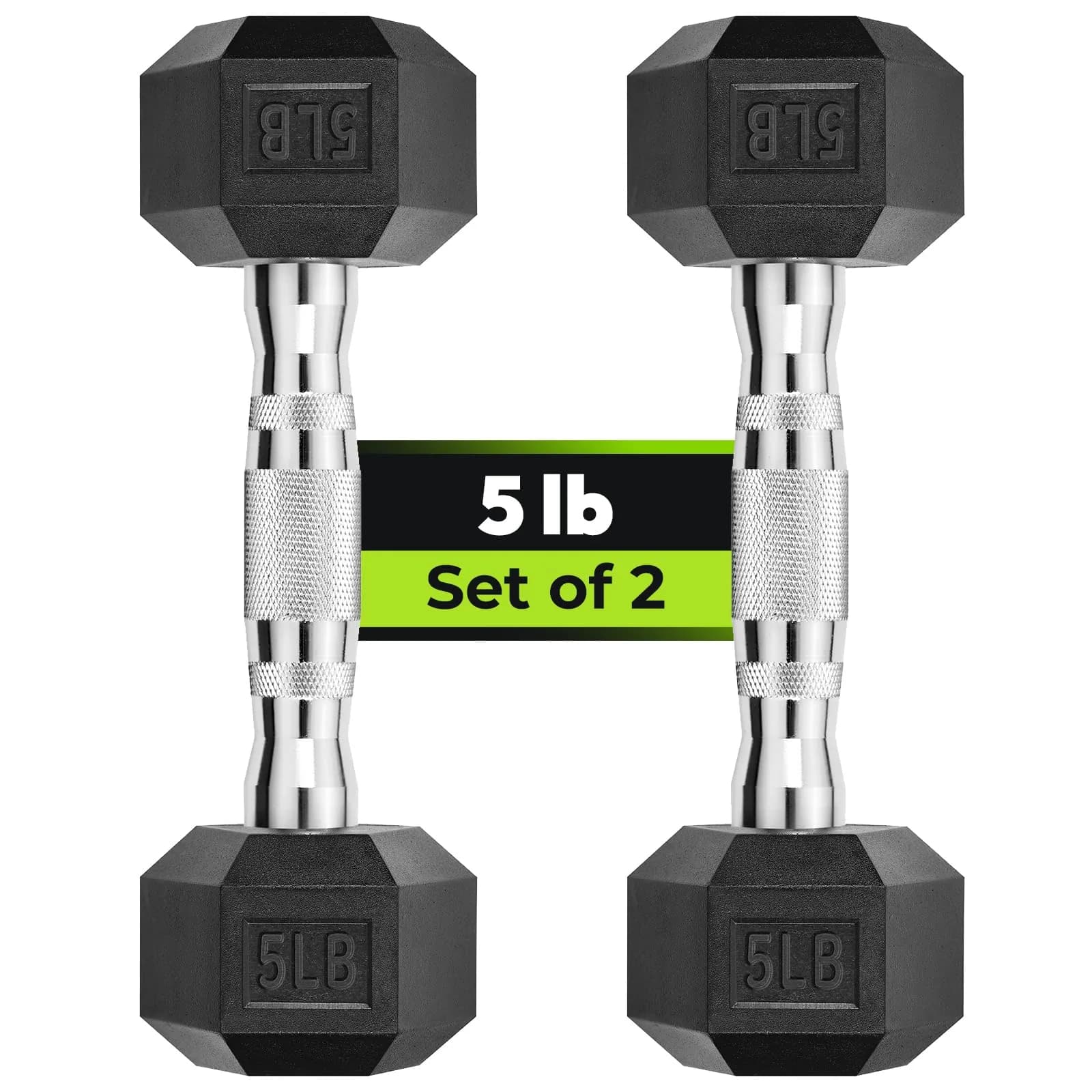 HANDBODE Hex Dumbbell Set of 2, Rubber Encased, 5 lb | Versatile Strength Equipment for Home & Gym