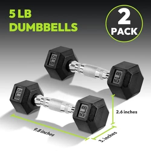 HANDBODE Hex Dumbbell Set of 2, Rubber Encased, 5 lb | Versatile Strength Equipment for Home & Gym thumbnail 2