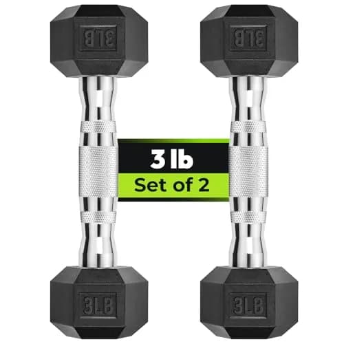 HANDBODE Hex Dumbbell Set of 2, Rubber Encased, 3 lb | Versatile Strength Equipment for Home & Gym thumbnail 1