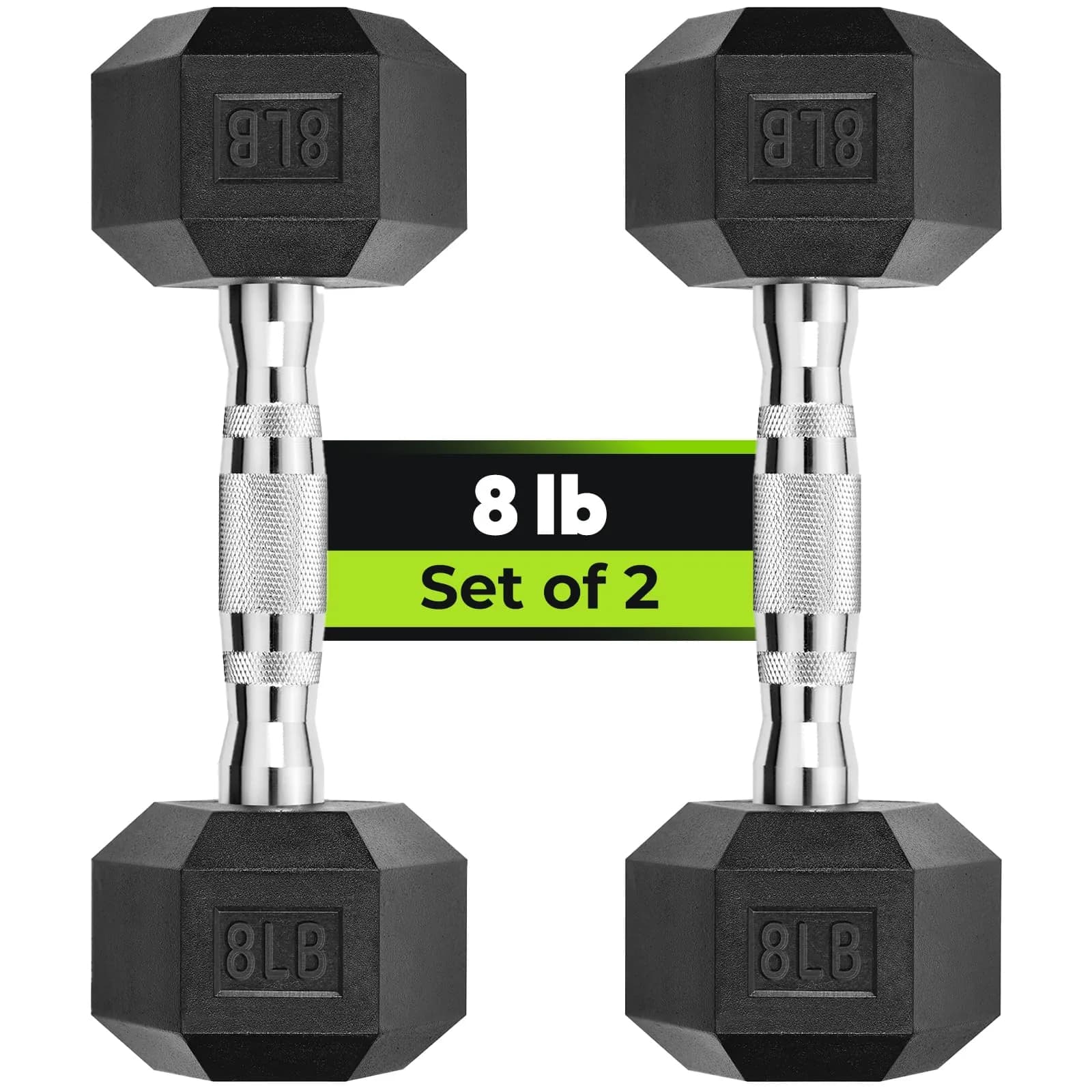 HANDBODE Hex Dumbbell Set of 2, Rubber Encased, 8 lb | Versatile Strength Equipment for Home & Gym