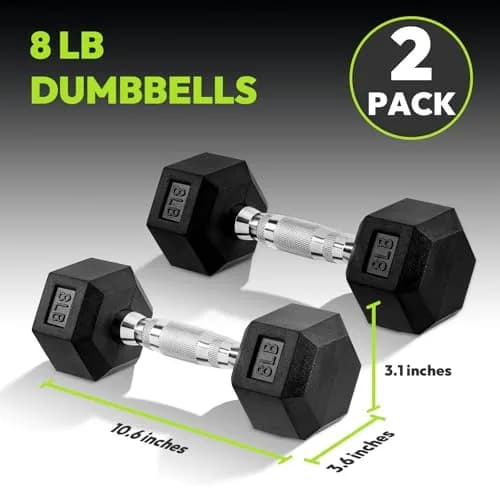 HANDBODE Hex Dumbbell Set of 2, Rubber Encased, 8 lb | Versatile Strength Equipment for Home & Gym thumbnail 2