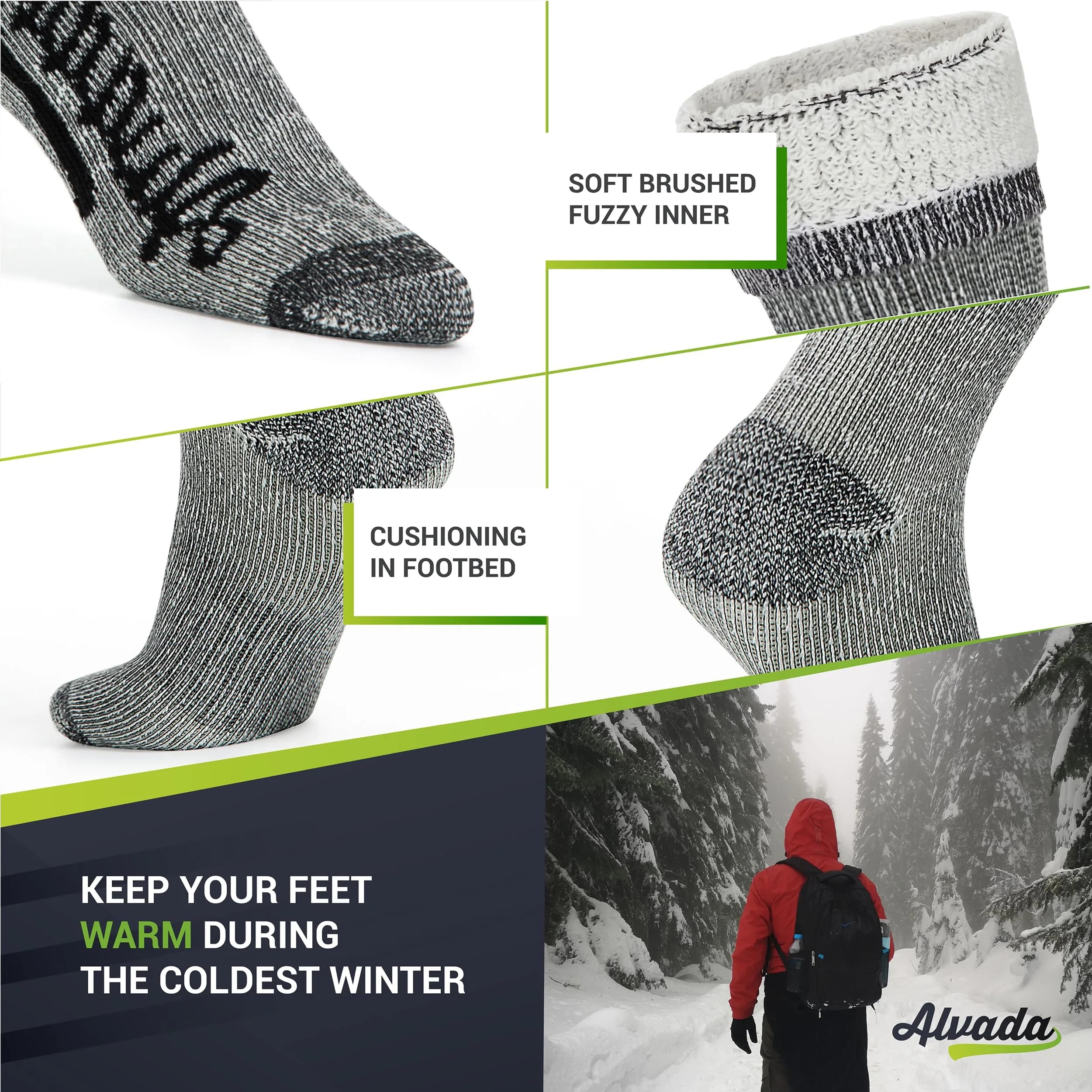 Alvada Merino Wool Thermal Warm Crew Winter Boot Socks 3 Pairs LXL (2.27 kg / 5 lb) - view 4