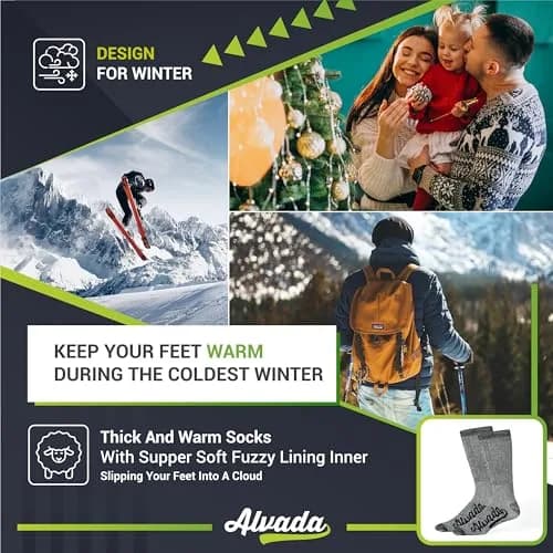 Alvada Merino Wool Thermal Warm Crew Winter Boot Socks 3 Pairs LXL (2.27 kg / 5 lb) thumbnail 5
