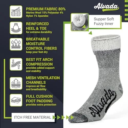 Alvada Merino Wool Thermal Warm Crew Winter Boot Socks 3 Pairs LXL (2.27 kg / 5 lb) thumbnail 3