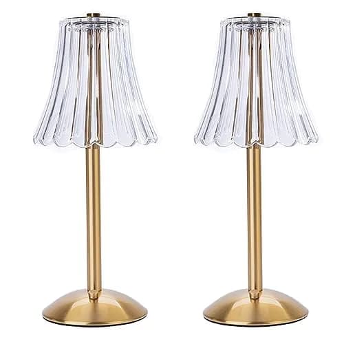 HEQET Cordless Table Lamps for Home, Pack of 2 Gold Flower Lamps, 31 cm (12'') Tall LED Rechargeable Lamps | Touch Dimmer, 3 Light Colors thumbnail 1