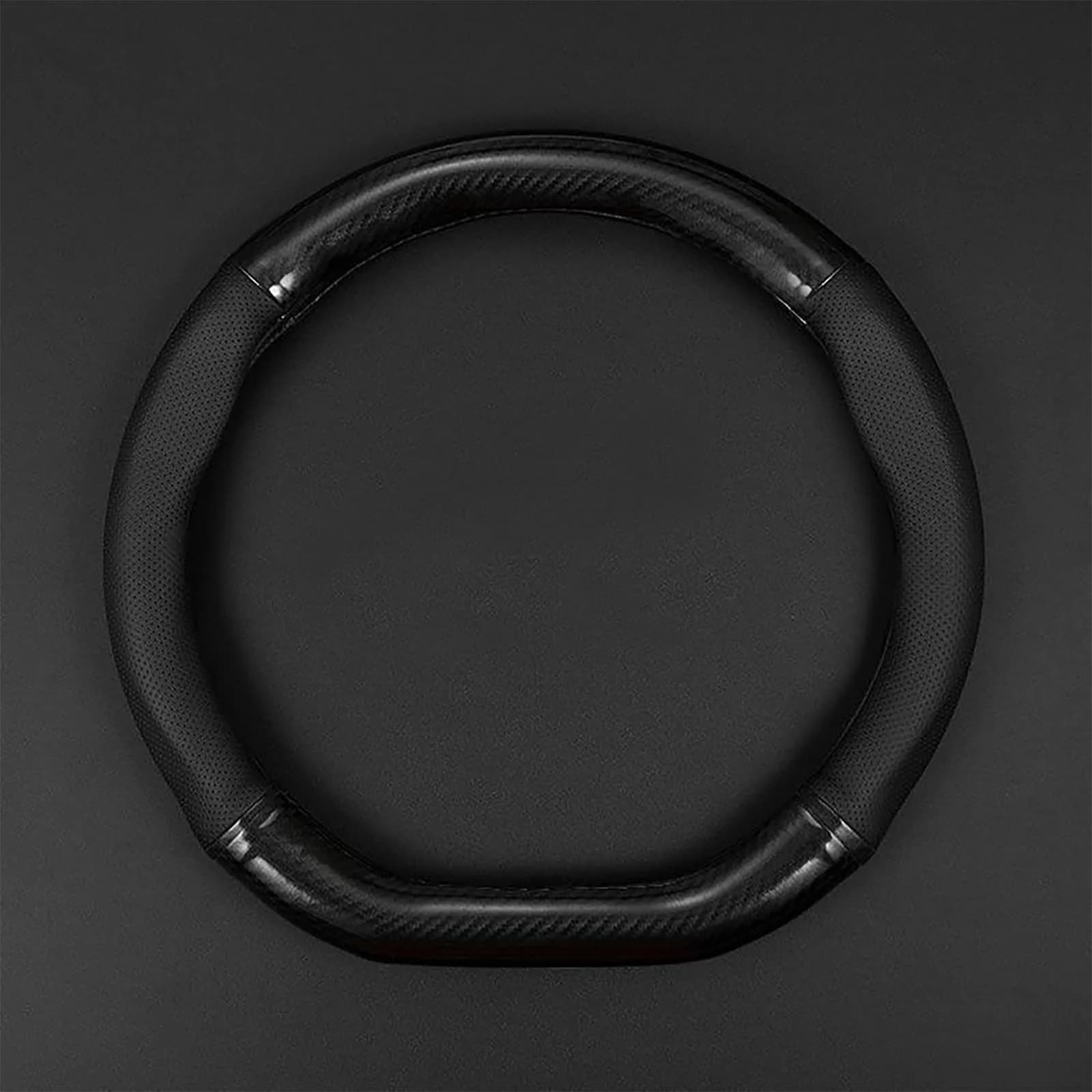 QODOLSI Black D-Shaped Carbon Fiber Leather Steering Wheel Cover | Universal Fit, Breathable, Non-Slip