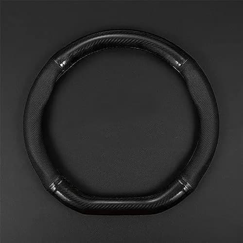 QODOLSI Black D-Shaped Carbon Fiber Leather Steering Wheel Cover | Universal Fit, Breathable, Non-Slip thumbnail 1