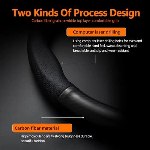 QODOLSI Black D-Shaped Carbon Fiber Leather Steering Wheel Cover | Universal Fit, Breathable, Non-Slip thumbnail 4