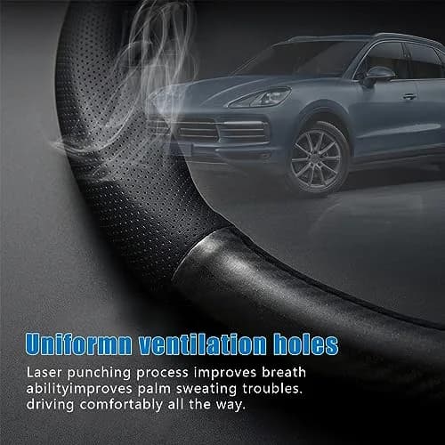 QODOLSI Black D-Shaped Carbon Fiber Leather Steering Wheel Cover | Universal Fit, Breathable, Non-Slip thumbnail 5