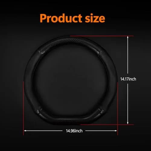 QODOLSI Black D-Shaped Carbon Fiber Leather Steering Wheel Cover | Universal Fit, Breathable, Non-Slip thumbnail 2