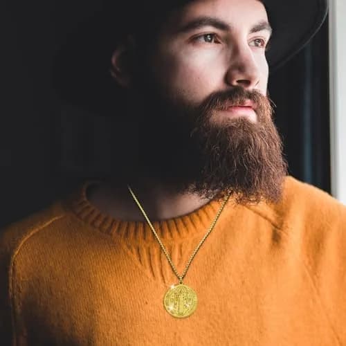 Anwlki St Benedict Necklace Gold Pendant | 60cm (23.62in) Chain | Faith Protection Symbol thumbnail 4