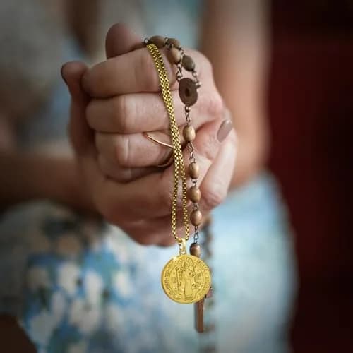 Anwlki St Benedict Necklace Gold Pendant | 60cm (23.62in) Chain | Faith Protection Symbol thumbnail 6