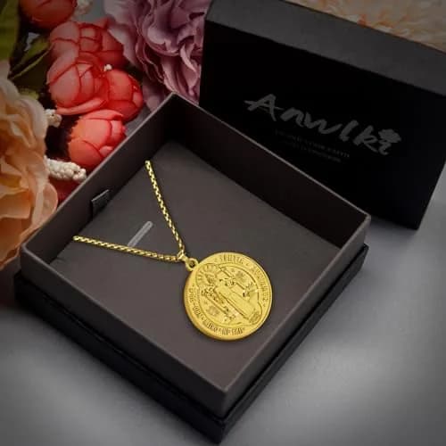 Anwlki St Benedict Necklace Gold Pendant | 60cm (23.62in) Chain | Faith Protection Symbol thumbnail 2