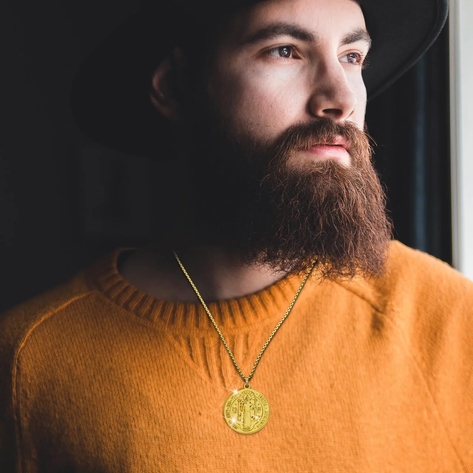 Anwlki St Benedict Necklace Gold Pendant | 60cm (23.62in) Chain | Faith Protection Symbol - view 4