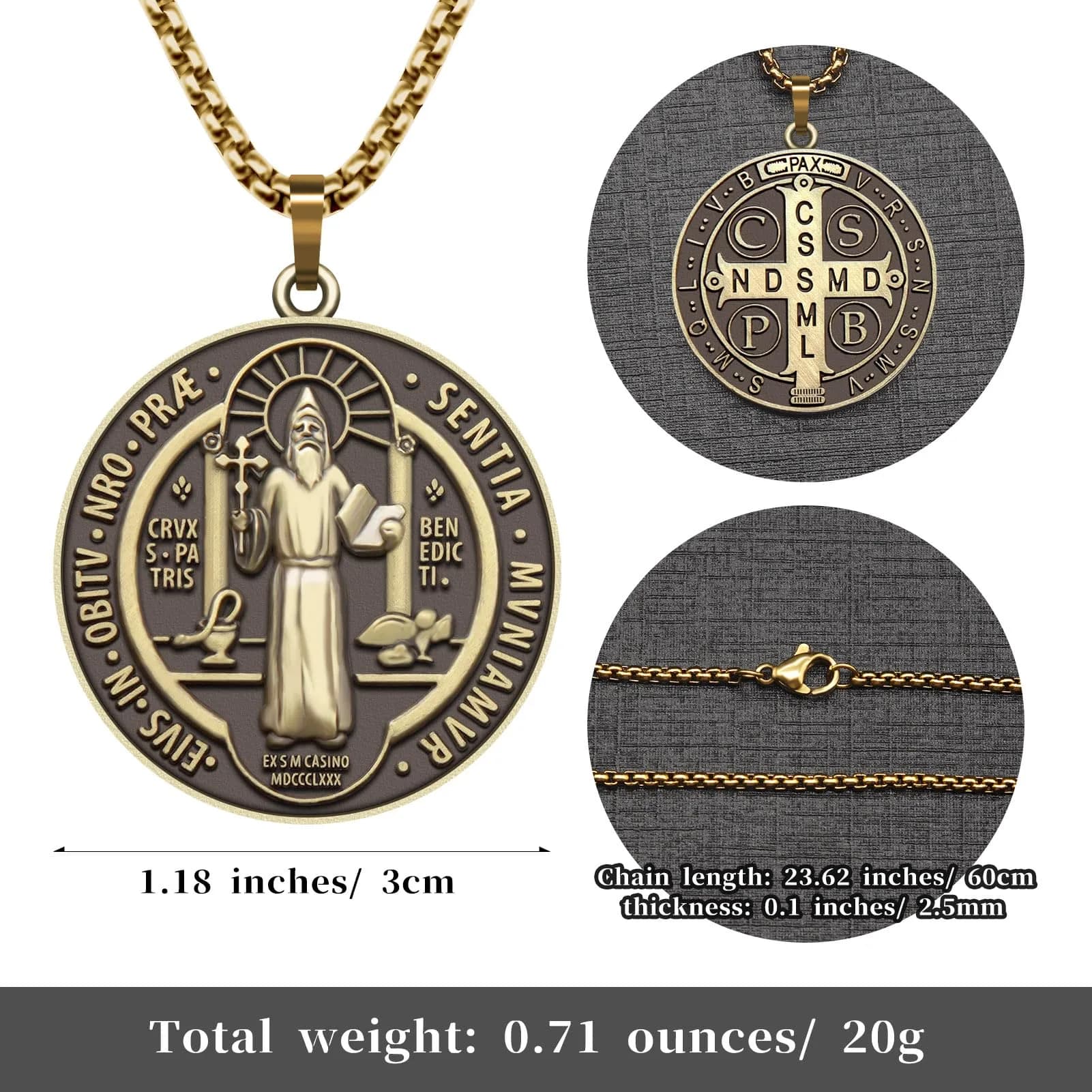 Anwlki St Benedict Necklace Pendant 60cm (23.62in) | Faith & Protection Symbol - view 3