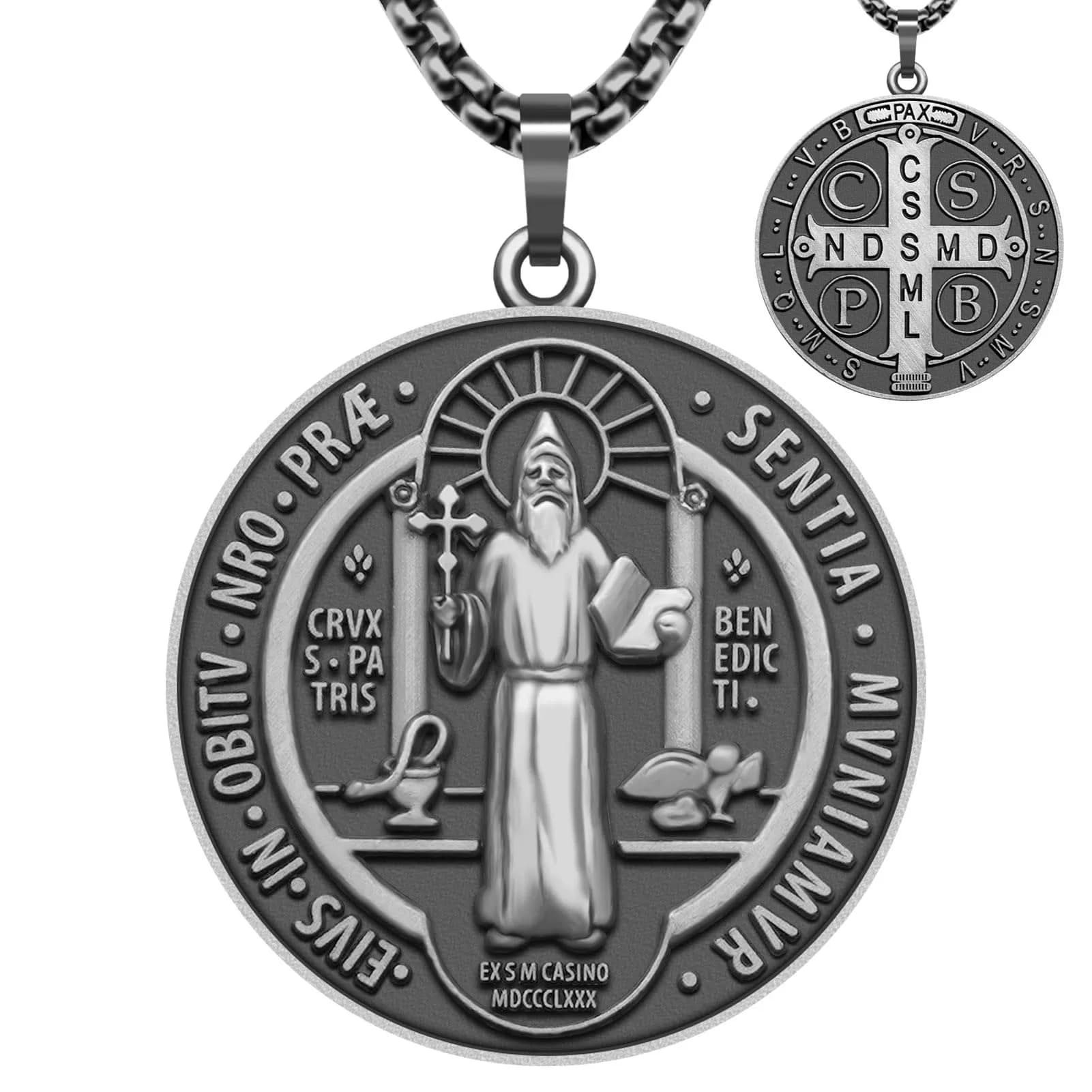 Anwlki St Benedict Necklace with Pendant, Ancient Silver, 60cm (23.62 inches) | Faith and Protection Symbol - main product image
