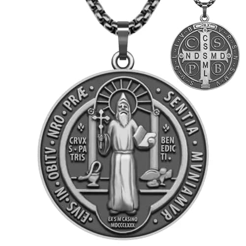 Anwlki St Benedict Necklace with Pendant, Ancient Silver, 60cm (23.62 inches) | Faith and Protection Symbol thumbnail 1