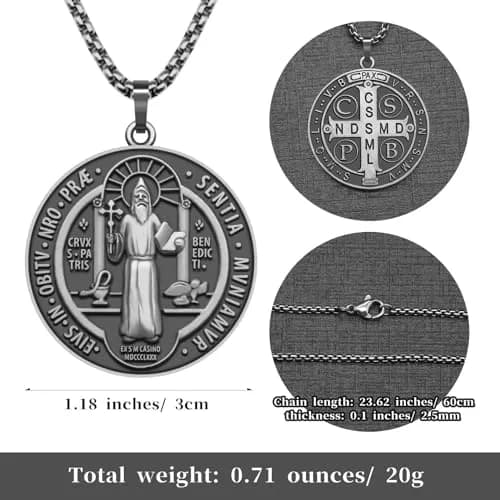 Anwlki St Benedict Necklace with Pendant, Ancient Silver, 60cm (23.62 inches) | Faith and Protection Symbol thumbnail 3