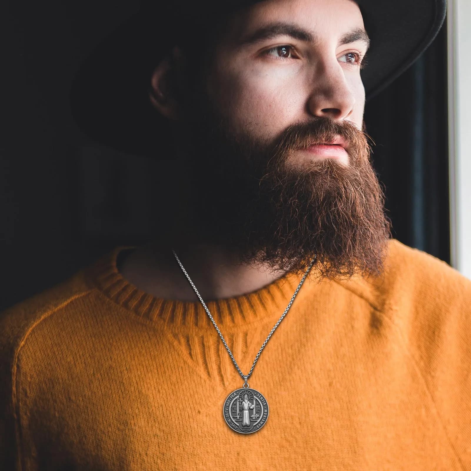 Anwlki St Benedict Necklace with Pendant, Ancient Silver, 60cm (23.62 inches) | Faith and Protection Symbol - view 4